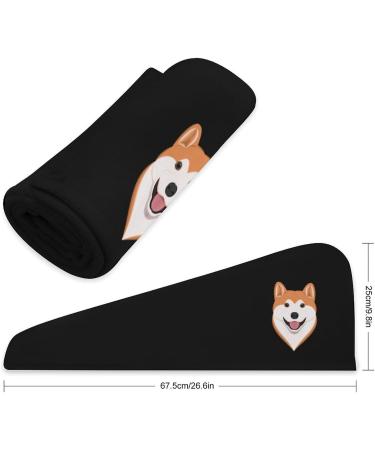Cartoon Akita Dog Microfiber Hair Towel Wrap for Women - 10x26 Inch Super Absorbent Hair Turban with Button | Perfect for Quick Drying - Buy Online on GoSupps.com