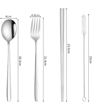 fublousRR5 Cutlery Set 8Pcs Stainless Steel Tableware Kit Chopsticks Spoon Fork Straws Cutlery Set Portable Silver - Buy Online on GoSupps.com