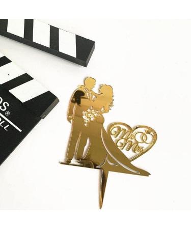 Acrylic Cake Topper Bride Groom Couple Mr & Mrs Engagement Wedding Anniversary Heart Ring Gold Design - Buy Online on GoSupps.com