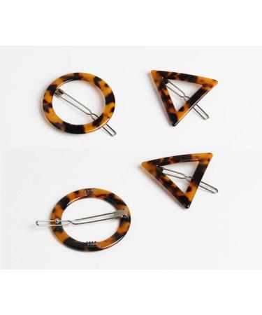 Leopard Print Acrylic Geometric Hair Clips - 2 Pairs of Triangle & Round Accessories for Fashionable Hairstyles - Buy Online on GoSupps.com
