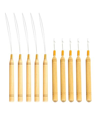 Minkissy 10 pieces hair extension hook pull needle dreadlocks crochet needles wig with a wooden handle for hair extension micro broken doll hairstyle