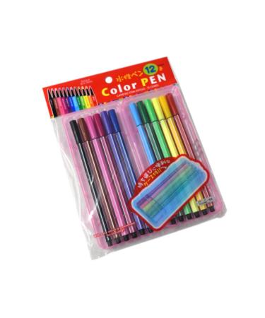 Daiso Aqueous Color Pen 12 Colors With Convenient Case to Carry With MAIKO sticker Pio big bazar