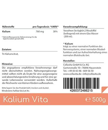 Buy Cellavita Potassium Vita Capsules & Powder | Pure Potassium Citrate for Nerve Muscle & Blood Pressure Support | 500g Pack - International Shipping Available - Buy Online on GoSupps.com
