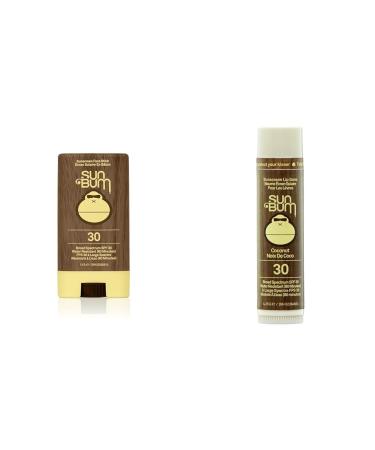 Sun Bum Premium Sunscreen Face Stick SPF 30 Broad Spectrum UVA/UVB Protection Paraben Free Gluten Free Oil Free 13 g (Pack of 1) & Sunscreen Lip Balm Coconut Spf 30 Coconut 4.25G Face Stick + Lip Balm Coconut