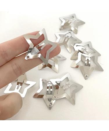 Silver Star Hair Clips for Girls - Set of 10 Kawaii Snap Hair Clips with Hollow Out Stars - Cute Hair Accessories for Kids and Women - Buy Online on GoSupps.com