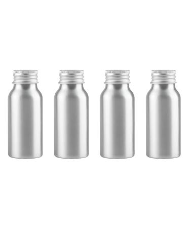 Zeoabsy 4 pieces 50 ml of empty round silver aluminum bottle with aluminum screw cover silver 50ml screw bottles made of aluminum for filling for cosmetics essences olar bathroom hotel travel 50ml silver