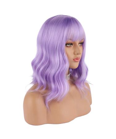 eNilecor Lavender Purple Wig Short Colorful Wavy Bob Wigs with Air Bangs 12" Natural Wigs for Women A-Lavender Purple