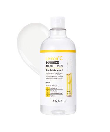 It'S SKIN Lemon'C Squeeze Ampoule Toner 500ml (16.9 fl.oz.) - Lemon Extract & Hyaluronic Acid Contained Dark Spot Clearing and Moisturizing Astringent AHA Exfoliator Sebum Control