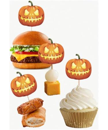 Halloween Pumpkins Cupcakes Toppers Party Food Decorations Sticks Picks (24 Pack) - Buy Online on GoSupps.com
