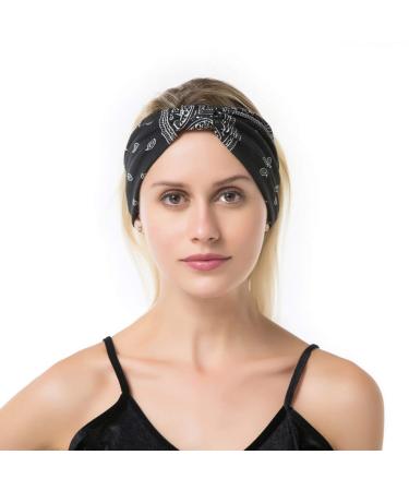 Sethexy Boho Hair Straps - Stretchy Cotton Bandeau Fashionable Knotted Accessories for Sports & Travel - 4 Pack in Black - Buy Online on GoSupps.com