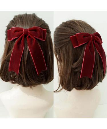 Bowknot Hair Clips - Red & Black Loop Clips | Large 14cm Clips with Satin Tape for Women & Girls - 2 Pieces - Buy Online on GoSupps.com