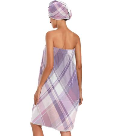 Shop Women's Towel Wrap Set of 3 - Adjustable Quick Dry Pastel Pink & Purple Tartan Plaid Spa Body Wraps - Buy Online on GoSupps.com