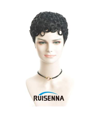 RUISENNA Short Curly Pixie Cut Human Hair Wig for Women - Glueless Brazilian Remy Black Wig - Buy Online on GoSupps.com
