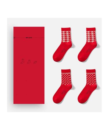 Socks 4 Pairs of Male and Female Red Tube Socks Used for Chinese New Year and Chinese Zodiac Wedding and Festive Red Socks (Color : RED-4 Size : 34-39) 34-39 Red-4