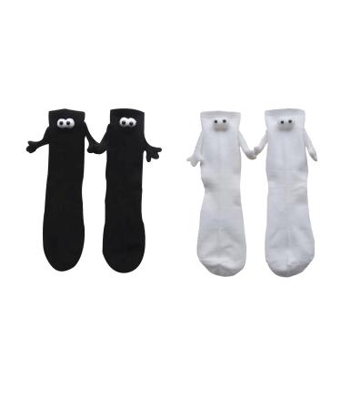 glueckind Couple Holding Hands Socks Funny Magnetic Suction 3D Doll Socks Unisex Funny Couple Holding Hands Sock for Couple Black+white 2 pair