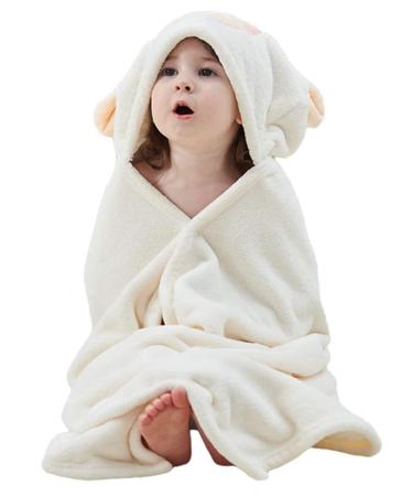Gneliwm Baby Hooded Bath Towel Swaddle Wrap Blanket Bathrobe Ultra Soft Absorbent Coral Velvet Poncho Shower Towel for Newborn Infant Toddler (White Sheep)