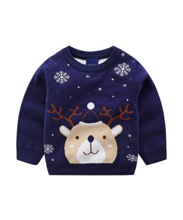 ESHOO Baby Boys Girls Christmas Deer Print Knitwear Pullover Sweater Boys Girls Xmas Jumper 6-7 Years Kids-blue