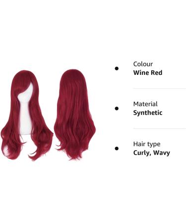YEESHEDO Women's Dark Red Cosplay Wig 28 - Long Wavy Curly Hair with Bangs for Anime Halloween Costume - Heat Resistant Synthetic Wig - Buy Online on GoSupps.com
