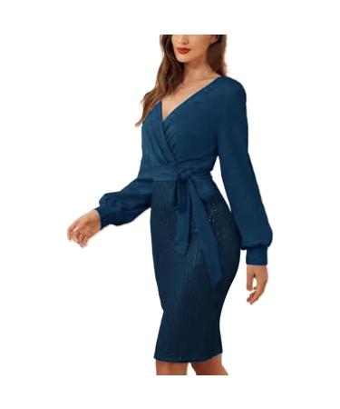 Hanxiulin women evening dress long women package hip slit dress sparkling dress dress sexy elegant cocktail dress party dress suitable for prom dress in blue s
