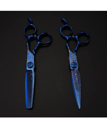 Hair Cutting Scissors 6 Inch Professional Upscale Scissor Blue Damascus Hair Scissors Haircut Thinning Barber Tools Cutting Shears Hairdressing Scissors Set