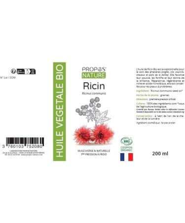 Huile de Ricin Bio - Ricinus communis seed oil - 100% pure et naturelle - premi re pression froid - 200ml - PROPOS'NATURE 200 ML - Buy Online on GoSupps.com
