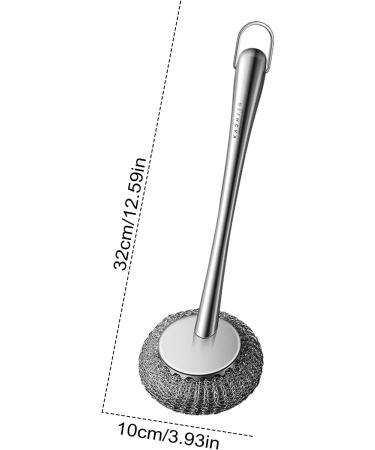 Scourer with Long Handle Flexible Stainless Steel Pot Scourer with Hanger | Dish Scouring Brushes for Iron Pots Non-Stick Pans Bowl Dishwashing Sink Dudok - Buy Online on GoSupps.com