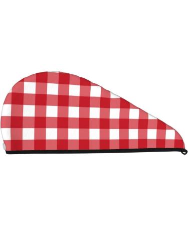 Red Checkboard Microfiber Hair Towel - Soft Super Absorbent Wrap for Long Curly & Thick Hair - Quick Dry Coral Velvet Cap for Women - Buy Online on GoSupps.com