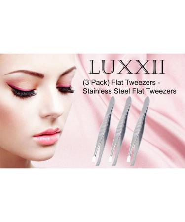 Luxxii Flat Tweezers (3 Pack) - Stainless Steel Hair Plucker for Eyebrows and Facial Hair - Precision Personal Care Tool - Buy Online on GoSupps.com