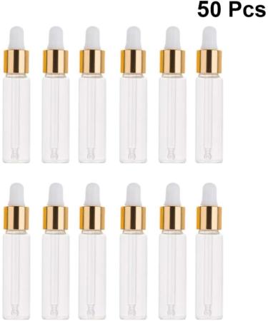 Healifty 50pcs Glass Bottles with Glass Eye Dropper Dispenser for Essential Oils Perfumes Lab Chemicals Cosmetics Bottles Golden 5ml - Buy Online on GoSupps.com