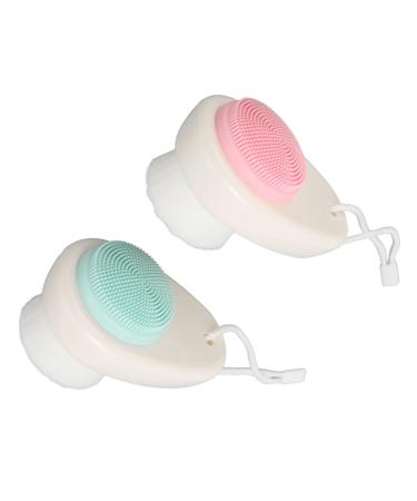 Soft Bristle Double Sided Face Brush Exfoliator and Cleanser Promotes Circulation with Lanyard with Ergonomic Handle