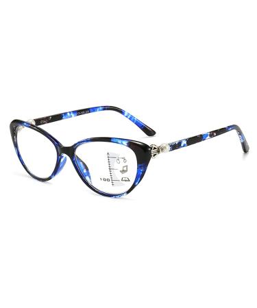 HAOXUAN FASHION CAT's Eye reading glasses progressive multifocal/anti Blue Light HD lens smart zoom women reading glasses diopters +1.00 to +3.00 blue +3.00 +3.00 Blue blue
