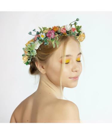 Buy Yellow Flower Crown Headband - Artificial Floral Wreath & Hair Garland for Brides | International Shipping - Buy Online on GoSupps.com