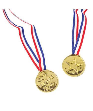 U.S. Toy Plastic Gold Star Winner Medals with Ribbons (12)