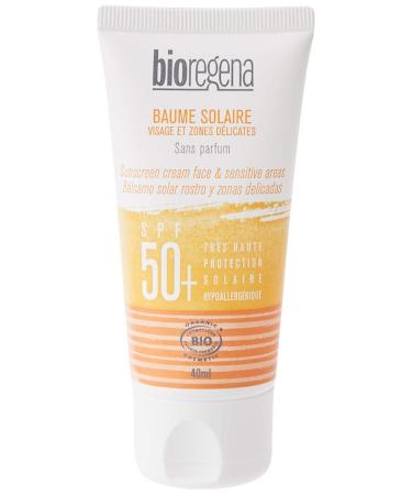Bioregena | Cr me solaire SPF50 Visage & Zones d licates bio | Tr s Haute protection solaire | Haute tol rence & R siste l'eau | Hypoallerg nique | 100% filtre min ral | 40 ml | Made in France