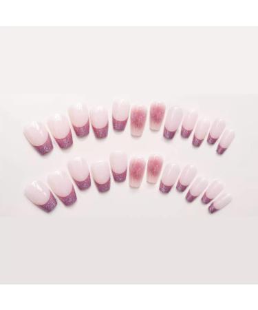 French Tip Press on Nails -Press On Nails with Nail Tips Powder Blusher Design press on nails Acrylic False Nails Cute Artificial Nails - Buy Online on GoSupps.com