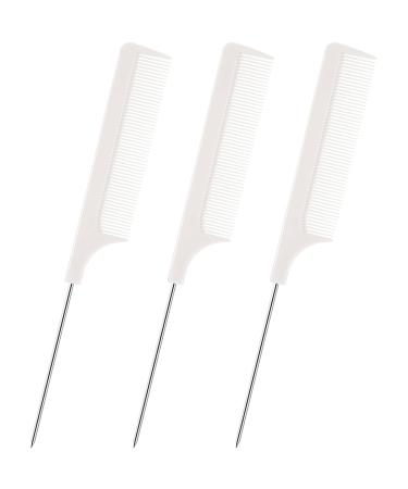 DAZISEN 3 Pieces Hair Comb - Anti-Static Tail Combs Fine Tooth Combs Salon Barber Hairdressing Comb with Stainless Steel Handle for Women and Men White *3