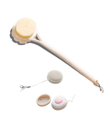 YU-YO Shower Body Brush with Bristles and Loofah Back Scrubber Bath Mesh Sponge with Curved Long Handle for Skin Exfoliating Bath  Massage Bristles Suitable for Wet or Dry  Men  Women and Children