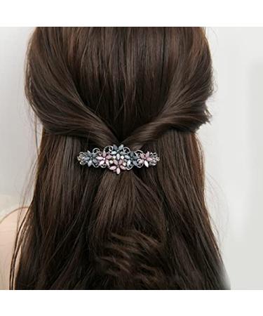 Elegant Hair Clips Set | Menyiyds 2 Pcs Sparkling Glitter Hair Accessories for Women & Girls | Fashionable Flower Wreath Hairpins in Dark Gray & Pink - Buy Online on GoSupps.com