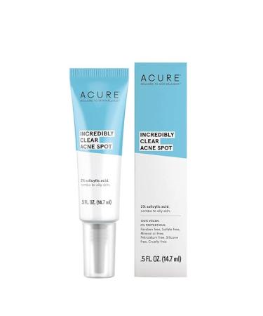 ACURE Incredibly Clear Acne Spot - Pimple Remover Treatment Cream with 2% Salicylic Acid - Target Blemishes & Stop Breakout - Reduce Redness, Draw Out Clog Pores - Combo for Oily Skin - Vegan - 0.5 Oz