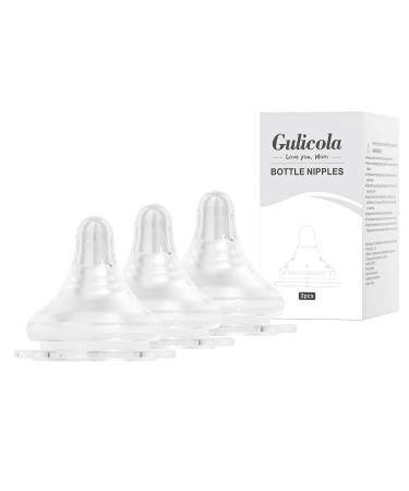 Gulicola Natural Flow Baby Bottle Silicone Nipple Level 2 Medium Flow 3+ Months 3 Counts
