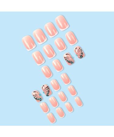French Tip Press on Nails - Short Square Press On Nails with Nail Tips White edged French Blue Sparkling Butterfly Fake Nails press on nails Acrylic False Nails Cute Artificial Nails - Buy Online on GoSupps.com