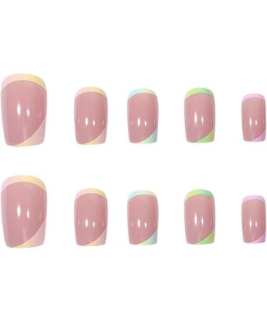 24 Pcs French Short Square False Nails Set - Full Cover Artificial Press on Nails with Glue - Color Gradient Fake Nails for Women and Girls - Buy Online on GoSupps.com