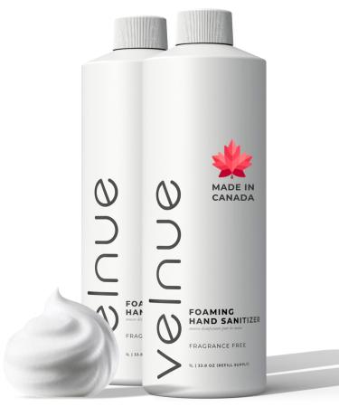 VELNUE Foaming Hand Sanitizer Refill Supply | Made in Canada with Moisturizing Aloe 70% Ethyl Alcohol Vitamin E | 1L Fragrance Free - 2 Bottles Fragrance Free 2-Pack