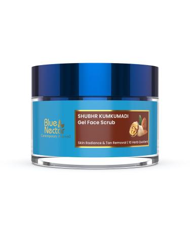 Blue Nectar Kumkumadi Gel Scrub | Non-Drying Face Scrub for Glowing Skin and Tan Removal | Plant Based Vitamin E | with Almond Turmeric and Walnut (10 Herbs 1.76 fl oz)