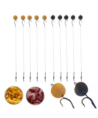 Damascus 10 Pcs Ready to Use Corn and Chicken Liver Carp Boilies Hair Rigs for Fishing Tackle Kit Method Lead Baits Plum Rig Hooks Equipment Bait Corn Feeder Accessories Attranctant Scent Applied