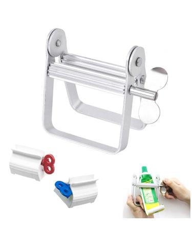 Tuben squeeze metal tube pressing toothpaste crushing tube press for hairdressing salon hand cream color cosmetics with 2 toothpaste dispenser plastic (silver)