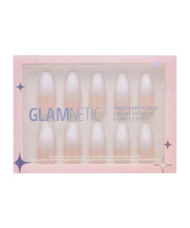 Glamnetic Press On Nails-Creme De | Nude Glossy Nude Long Coffin Nails with Salon UV Finish Reusable Opaque Nails in 15 Sizes - 30 Nail Kit with Glue