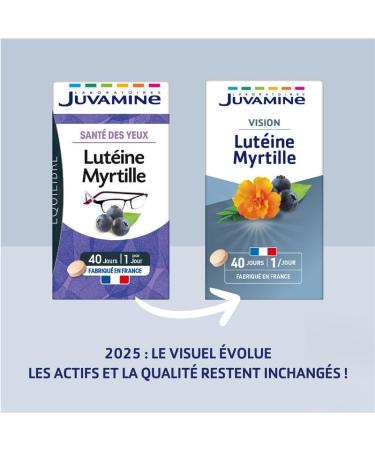 JUVAMINE - Lutein Blueberry and Vitamins A and B2 - Eye Health - Contributes to the maintenance of normal vision - 40-day program - Made in France - Buy Online on GoSupps.com
