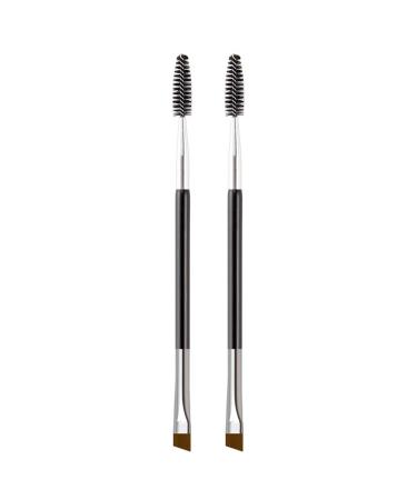 2 Pack Angled Eyebrow Brush, KINGMAS Professional Double-Ended Eye Brow Brush and Spoolie Brush (Black)