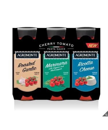 Agromonte Cherry Tomato Pasta Sauce Variety Pack- Ready in 1 Minute - Fresh Cherry Tomato - Premium Quality - Traditional Recipe - 3 x 580g
